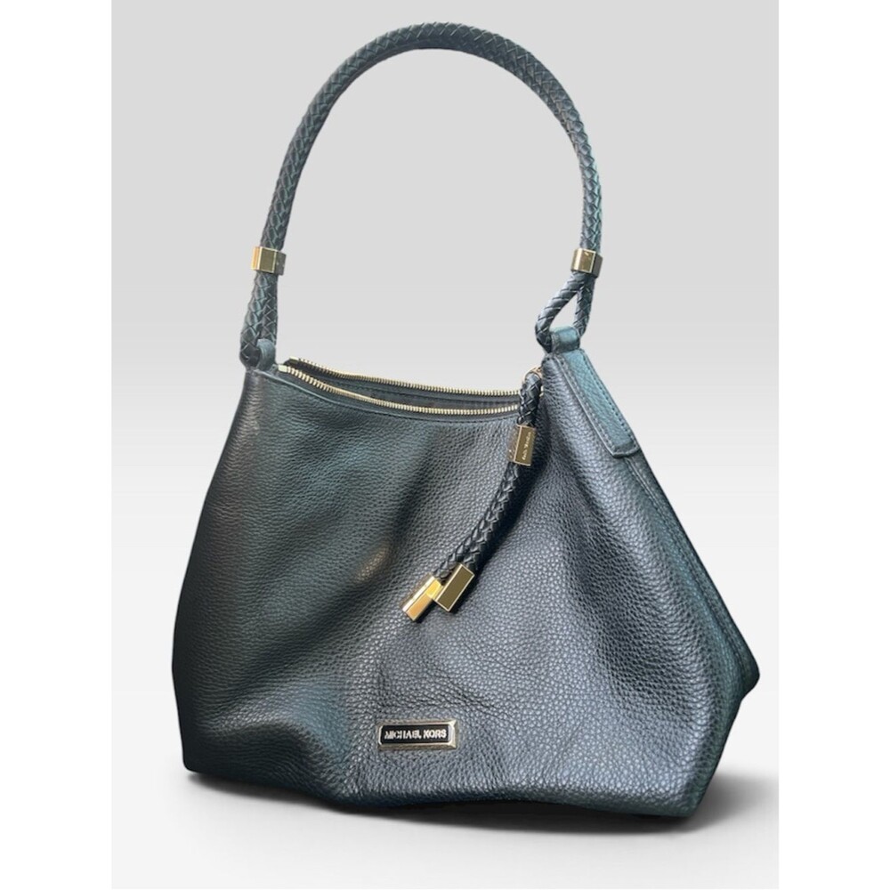 Michael Kors Lexington Medium Shoulder Bag Black Pebbled Leather Gold NWT $328